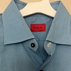 Isaia Men's Plaid Small Shirt Cotton Sz 18/45 long sleeve Made Italy